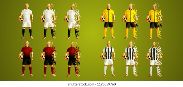 Champion's league group H, Football,  Soccer players colorful uniforms, 4 teams, vector illustration, set 1/8, Manchester, Young boys, Valencia, Juventus