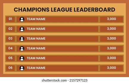 Champions League Leaderboard. leaderboard template vector