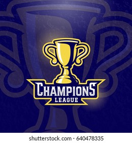 Champions League Prize Cup. Vector Sport Trophy Sign, Symbol Or Logo Template. Textured Background.