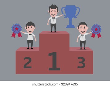champions podium with men