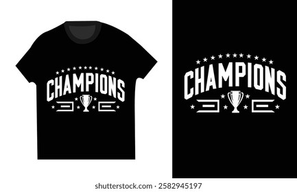 Champions t shirt simple typograph on black background