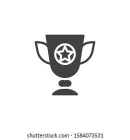 Champions trophy cup vector icon. filled flat sign for mobile concept and web design. Winner cup with star glyph icon. Symbol, logo illustration. Vector graphics