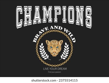  champions wild  leopard vector design retro vintage chain