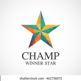 Champions of winner star abstract vector and logo design or template polygonal business icon of company identity symbol concept