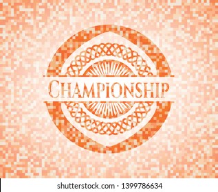 Championship abstract orange mosaic emblem with background