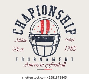 Championship American Football Athletic Division Est. 1982 varsity Slogan T-shirt graphics, Print for sportswear apparel. College vector  print design