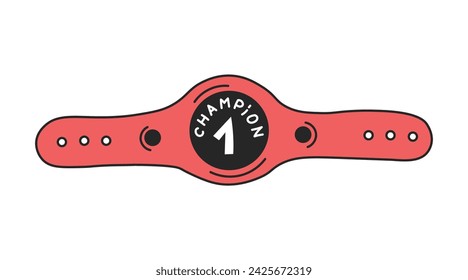 Championship belt doodle vector illustration. Boxing, kickboxing, wrestling, sport competition prize. Trophy for winner. First place sign