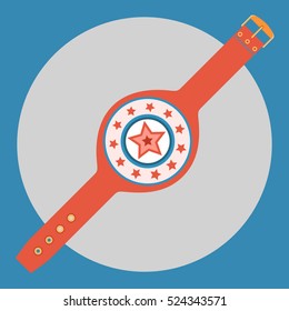 Championship belt icon. Color championship belt on a blue background. Sports Equipment. Vector Illustration