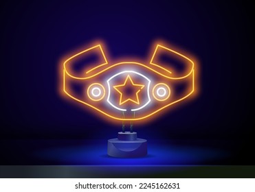 Championship Belt neon light sign vector. Glowing bright icon Championship Belt sign. transparent symbol illustration svg