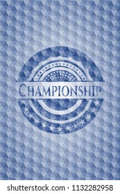Championship blue polygonal emblem.