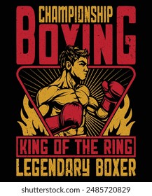 CHAMPIONSHIP BOXING KING OF THE RING LEGENDARY BOXER T-SHIRT DESIGN