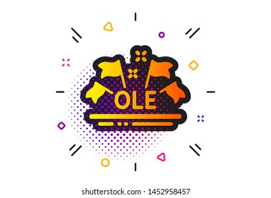 Championship with flags sign. Halftone circles pattern. Ole chant icon. Sports event symbol. Classic flat ole chant icon. Vector