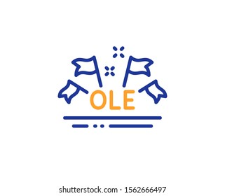 Championship with flags sign. Ole chant line icon. Sports event symbol. Colorful outline concept. Blue and orange thin line ole chant icon. Vector