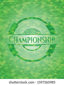 Championship green emblem with mosaic background. Vector Illustration. Detailed.