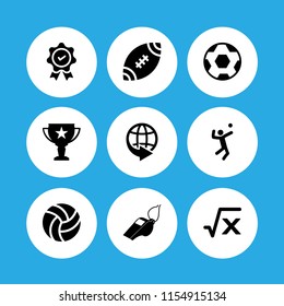 championship icon. 9 championship set with volleyball, medal, world and soccer vector icons for web and mobile app