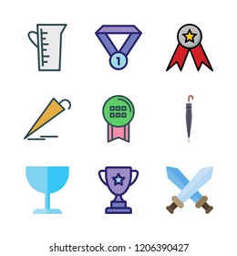 championship icon set. vector set about umbrella, cup, gaming and medal icons set.