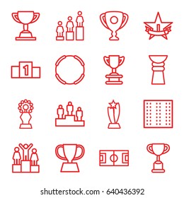 Championship icons set. set of 16 championship outline icons such as field, ranking, trophy, 1st place star, football pitch