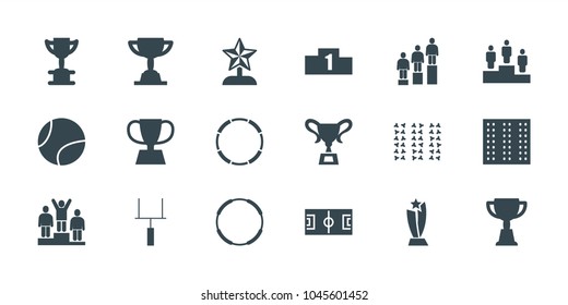 Championship icons. set of 18 editable filled championship icons: field, trophy, football pitch, hoop, ranking, goal post, tennis ball