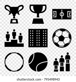Championship icons. set of 9 editable filled championship icons such as field, football pitch, hoop, ranking, fotball, tennis ball