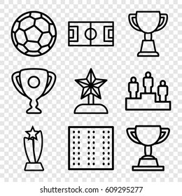 Championship icons set. set of 9 championship outline icons such as field, trophy, ranking, fotball, star trophy