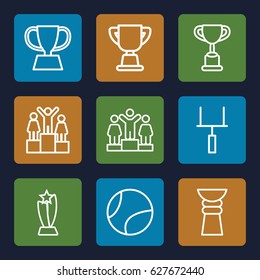 Championship icons set. set of 9 championship outline icons such as ranking, trophy, goal post