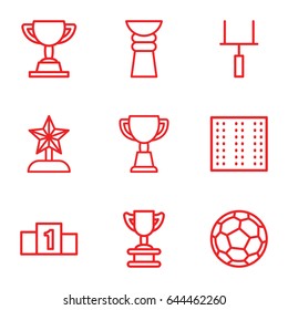 Championship icons set. set of 9 championship outline icons such as field, trophy, goal post, fotball, ranking