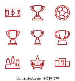 Championship icons set. set of 9 championship outline icons such as trophy, ranking, 1st place star, fotball