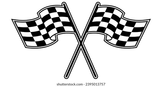 Championship isolated racing flags. Crossed sport championship flags. Vector finish or start checkered icon.