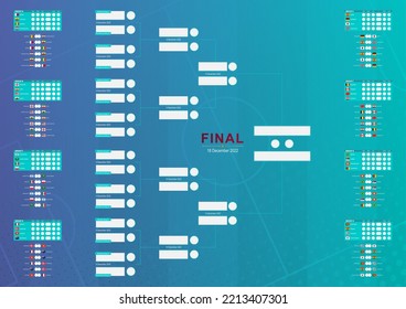 Championship match schedule on football background. Soccer Final tournament participants flags. Vector illustration. 