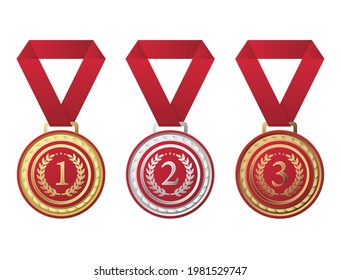 Championship medal according to his position in mixed colors of red