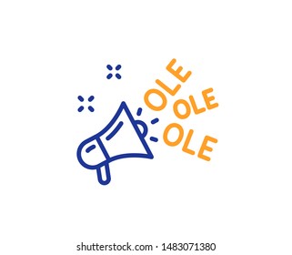 Championship with megaphone sign. Ole chant line icon. Sports event symbol. Colorful outline concept. Blue and orange thin line ole chant icon. Vector