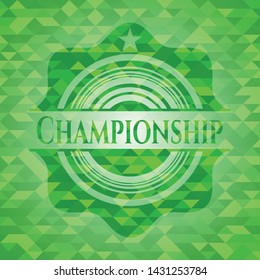Championship realistic green emblem. Mosaic background. Vector Illustration. Detailed.