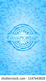 Championship realistic sky blue emblem. Mosaic background