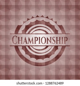 Championship red emblem or badge with abstract geometric polygonal pattern background. Seamless.