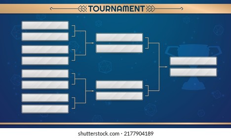 Championship stage layout template on a blue background. Tournament bracket minimalistic design with gold lines. Eps10 vector