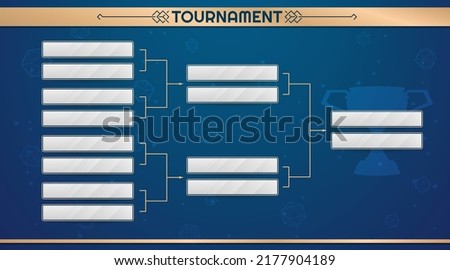 Championship stage layout template on a blue background. Tournament bracket minimalistic design with gold lines. Eps10 vector