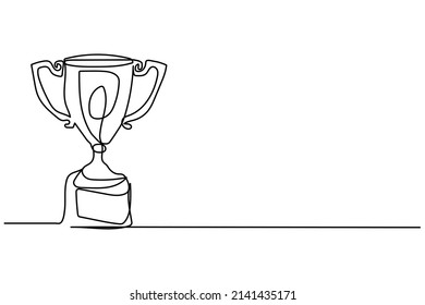 championship trophy hand drawn continuous line illustration vector design