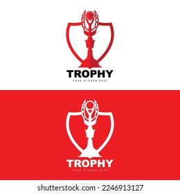 Championship Trophy Logo, Champion Award Winner Trophy Design, Vector Icon Template