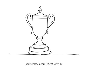 Championship trophy, one line drawing vector illustration.