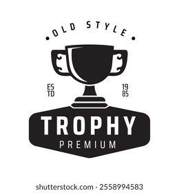 Championship Trophy Silhouette with Simple Design, Vintage Retro Sports Tournament Award Place Icon, Victory Symbol