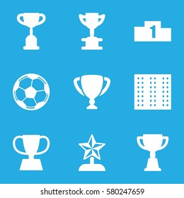 championship vector icons. Set of 9 championship filled icons such as field, trophy, fotball, ranking