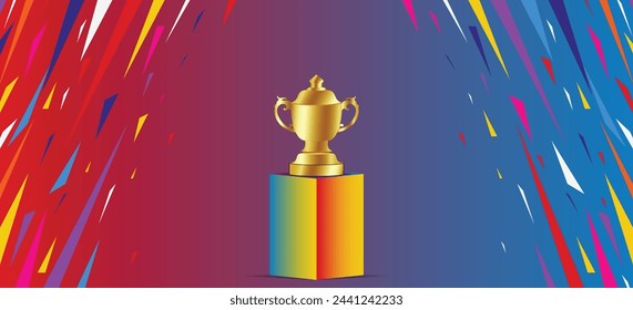 Championship winner golden trophy with colorful background.