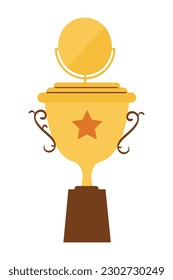 Championship winner trophy gold medal award illustration isolated on white background. Gold championship or competition winner trophy awards, number one, and cup in a concept of awarding prizes