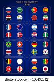 Championship world football. Groups. Vector country flags. 2018 soccer tournament in Russia. World football. Nations flags info graphic.