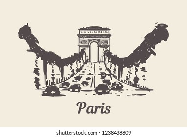 Champs Elysees Paris hand drawn sketch vector illustration.