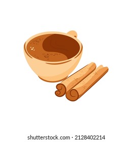 Champurrado. Mexican food. Drink in a mug. Vector drawing on a white background.