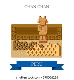 Chan Chan in Trujillo, Peru. Flache Cartoon Stil historischen Anblick Sehenswürdigkeiten Website Vektorgrafik. Städte aus aller Welt reisen zu Sehenswürdigkeiten Südamerikas Sammlung.