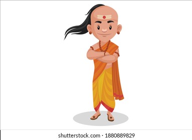 Chanakya is smiling. Vector graphic illustration. Individually on a white background.