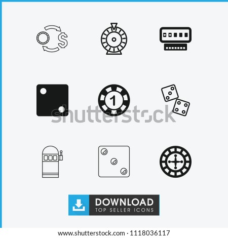 Chance icon. collection of 9 chance filled and outline icons such as 1 casino chip, dice, roulette, dice, slot machine. editable chance icons for web and mobile.