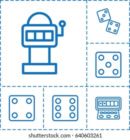Chance icon. set of 6 chance outline icons such as dice, slot machine, dice
